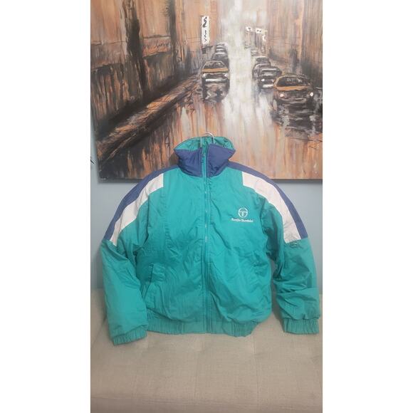 Vintage Sergio Tacchini Jacket M Teal Navy 90s Ski Puffer Made in USA - Picture 1 of 6